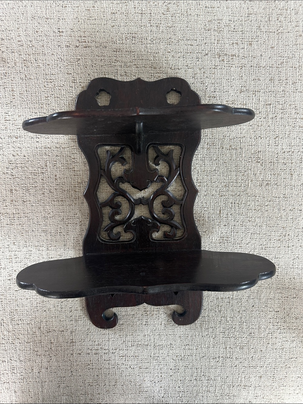 Vintage Victorian Carved Dark Wood Wall Shelf - Decorative Two-Tier Display
